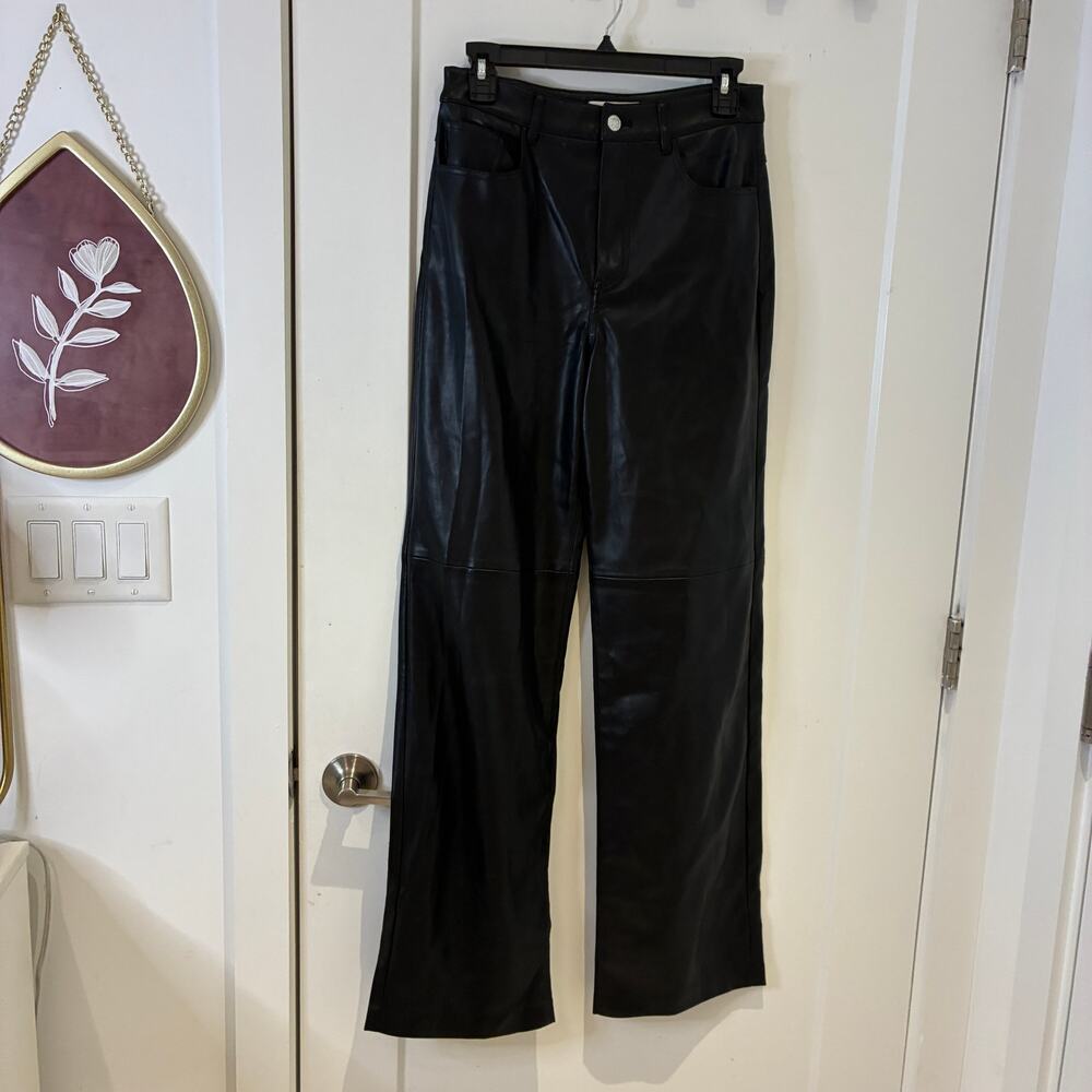 Mango Black Faux Leather Flared Trousers Sz 4 - Picture 5 of 15